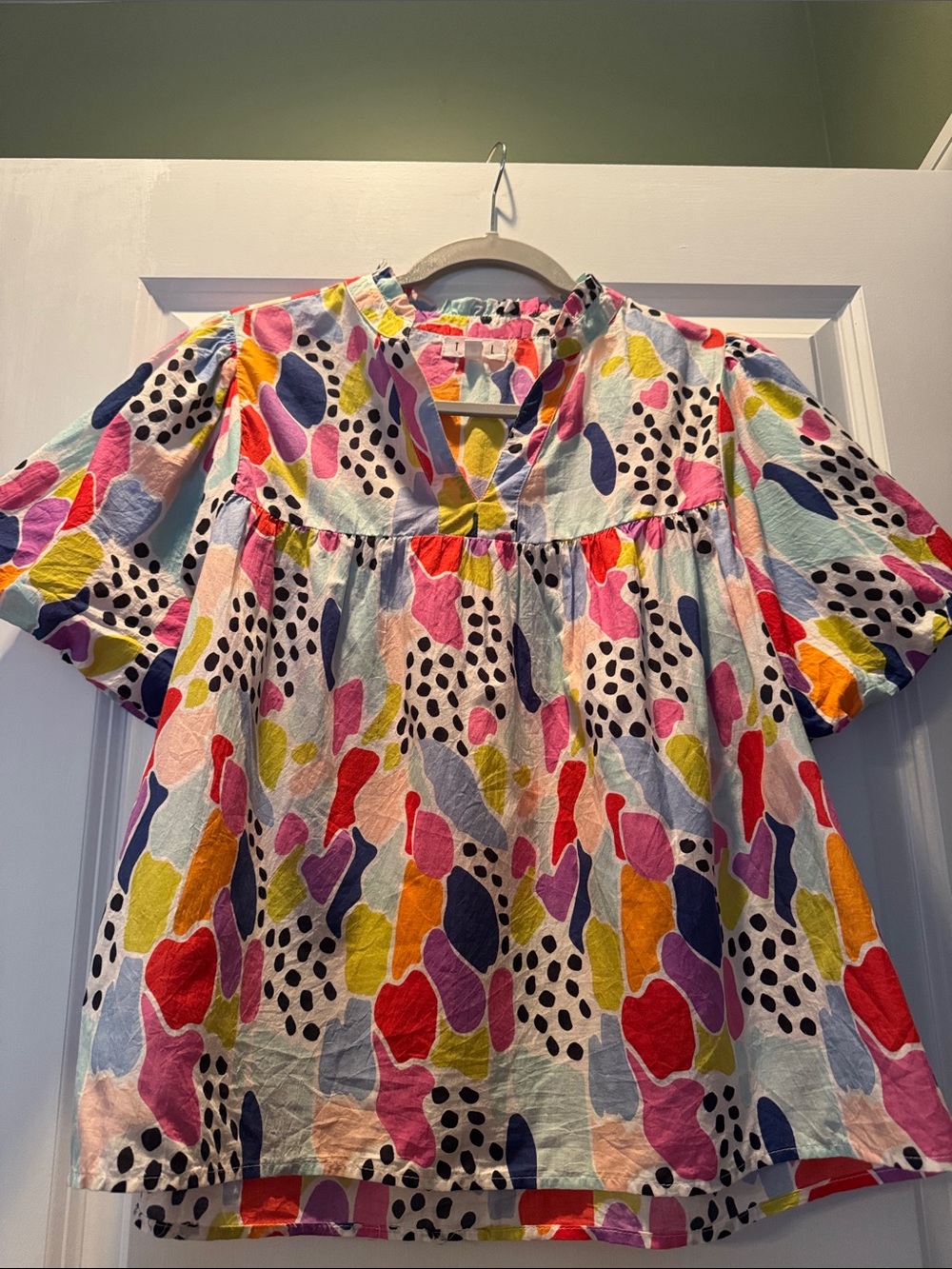 Women’s Multicolor Abstract Print Peasant Top